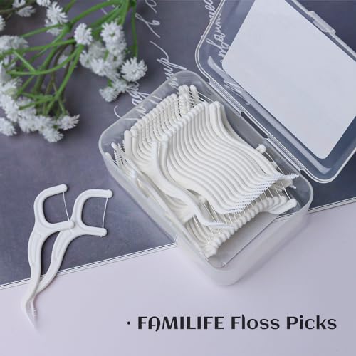 FAMILIFE Floss Picks, 240 Count Mint Dental Floss Picks with 4 Travel Handy Cases and 200 Count Unflavored Dental Floss Picks with 4 Travel Handy Cases