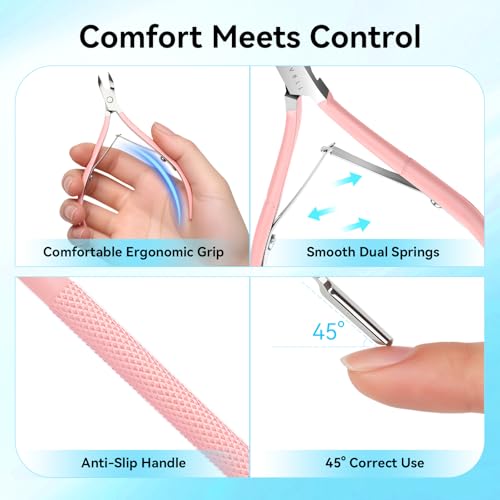 Makartt 7mm Pink Cuticle Nipper & Pusher, Stainless Steel, Dual-Spring