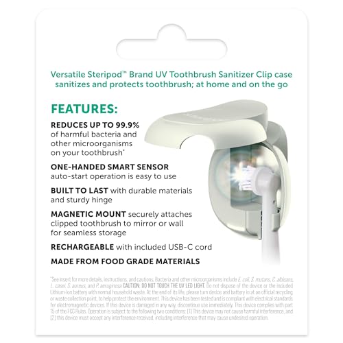 Steripod Portable UV Toothbrush Sanitizer Clip, Pearl, 1 Count