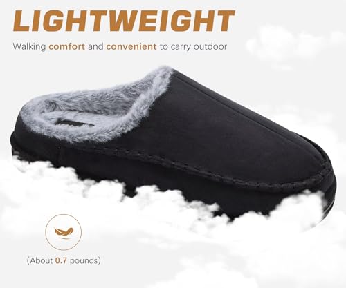 KuaiLu Mens Slippers Orthopedic Arch Support Suede Fluff Plush Home Shoes 12 Black