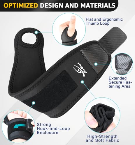 HiRui Wrist Brace 2 Pack - Pain Relief for Arthritis, Tendonitis, Carpal Tunnel | Durable Wrist Wraps Support for Weightlifting Powerlifting Bodybuilding CrossFit Tennis | One Size Adjustable (Black) Black