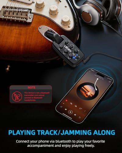 LEKATO PA-2 Guitar Headphone Amp for Electric Guitar Headphone Amplifier for Portable Practice, 9 Amp Models, 3 Mod Effects, 3 Space Effects, with Bluetooth Receiver, USB OTG Recording Black-us US Version