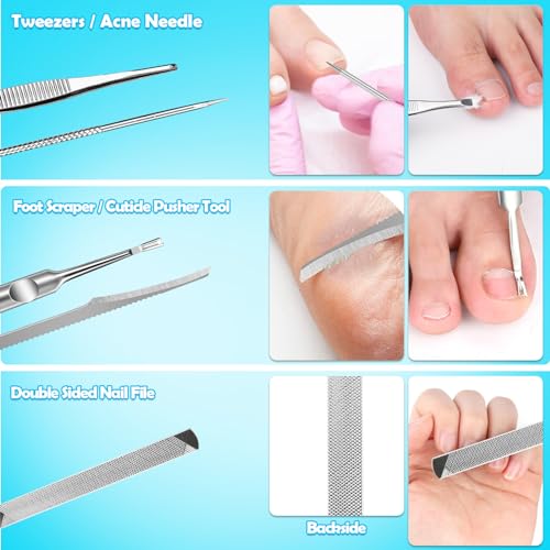 Modacraft 11-Piece Toenail Care Kit - Effective Ingrown Toenail Treatment with Toenail Clippers for Thick Toenails, Corrector & Other Pedicure Tools for Feet and Hand 11Pcs/set Ingrown Toenail Tools Kit