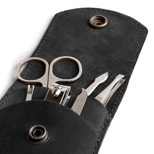 Hide & Drink, Double Nail Clipper Case, Beauty & Personal Care, Commuter and Nomad, Grooming Case, Home & Travel Essentials, Manicure Kit Storage, Full Grain Leather, Handmade (Charcoal Black) Charcoal Black