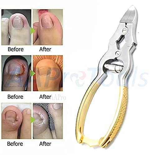Mycotic Toe Nail Nipper Cutters Clippers Gold- Double Action Heavy Duty Spring Barrel Podiatry Professional Pedicuretool for Thick Nails, Ingrown Toenails, Seniors