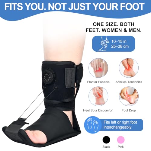 Plantar Fasciitis Night Splint, Knob-Lock Adjustable Brace, Women Black