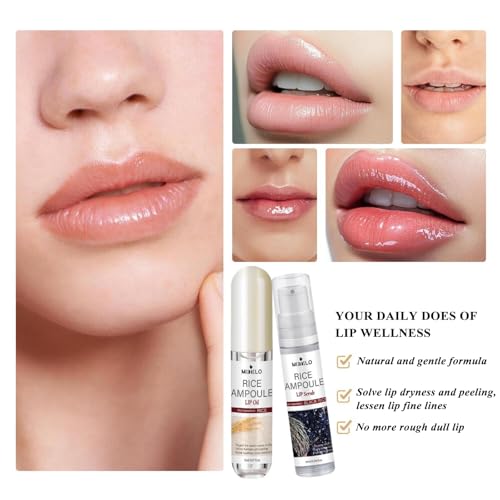 Black and White Rice Ampoule Lip Scrub and Oil Set, Rice Ampoule Duo Lip Exfoliator Solution, Hydrating Lip Oil for Softer & Smoother lips