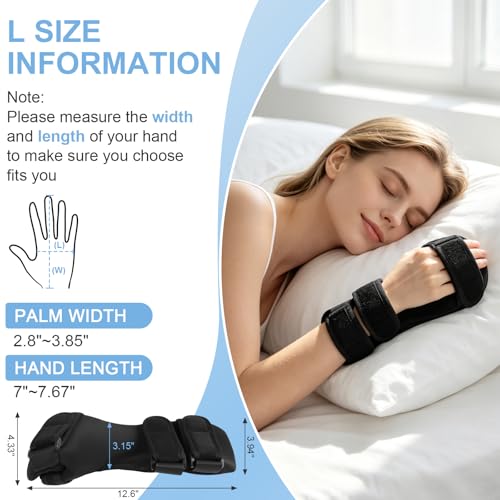 Resting Hand Splint Left & Right – Adjustable Night Wrist Brace with Finger Separators for Carpal Tunnel, Arthritis, Tendonitis, Post-Injury Recovery – Breathable Hand Support for Straightening Fingers (Large Left) Large Left