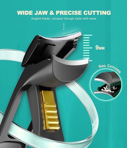 Curved Toenail Clipper with Safety Lock – Heavy Duty Thick Nail Cutter for Ingrown & Hard Nails, Ergonomic Arched Design No Need to Bend, Wide Jaw Opening, Includes PU Leather Pouch for Travel Black