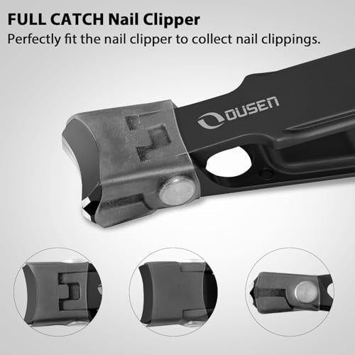 Toenail Clippers for Seniors Thick Toenails, Ergonomic Angled Slanted Head Toe Nail Clipper with Long Handle, Wide Opening Self-Collecting Fingernail Clipper Cutter with Catcher for Men Women, Black Black (Angled Slanted & Anti-splash)