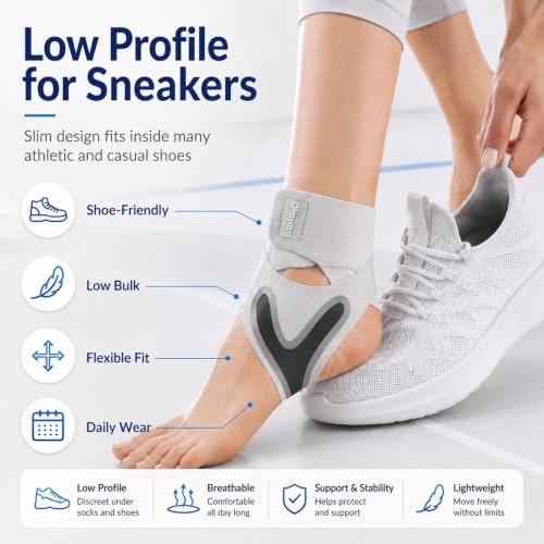 2 Pack Lightweight Adjustable Ankle Brace for Women and Men, 1 Pair Sports Medium-Gray