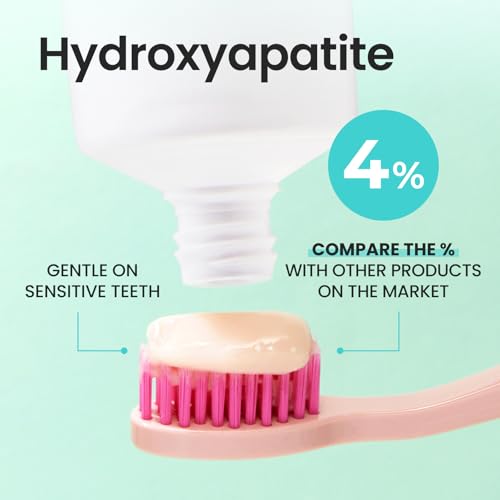 HIMALAYA PINKSALT Fluoride Free Hydroxyapatite Toothpaste with Niacinamide 3.9 oz 3Pack + Purple Indicater Medium Toothbrush 4Counts, Purple Toothpaste for Teeth Whitening, Plaque Remover for Teeth