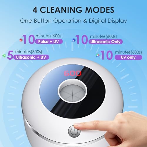 Ultrasonic Retainer Cleaner Machine 45kHz 200ML 4 Modes Dental Cleaning Pod for Dentures Retainers Aligners Jewelry (White) White