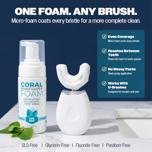 Fluoride Free Foam Toothpaste Coral Calcium Nano Silver Natural Mint 4oz 4.2 Ounce (Pack of 1)