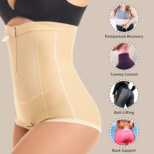 MOVWIN Postpartum Belly Wrap C Section Panties Belly Band Abdominal Compression Corset Girdle Shorts with Zipper XX-Large Beige