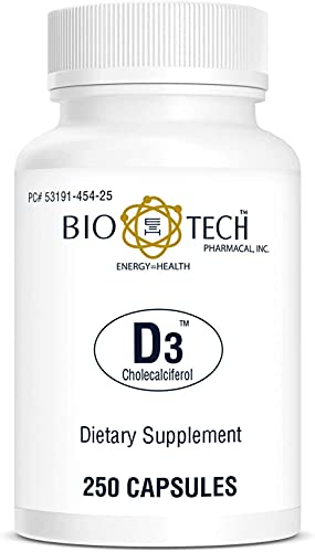 Bio-Tech Pharmacal D3 (1,000 IU), 250 Capsules – All-Natural Supplement – Supports Bone & Immune Health – No Dairy, Fish, Gluten, Peanut, Shellfish, & Soy – No Artificial Colors Standard Packaging