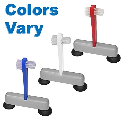 Rehabilitation Advantage Denture Scrub Brush & Suction Cup Holder,Red/Gray (Pack of 2) Pack of 2