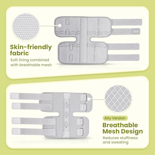Cubital Tunnel Syndrome Elbow Brace Splint for Ulnar Nerve Entrapment, suitable for all day, with 3 interchangeable angle supports (Airy-Gray-L/XL) Airy-Gray L/XL