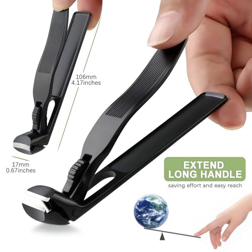 Toe Nail Clippers for Thick Nails for Seniors, Large Toenail Clippers for Men Adult, Ergonomics Long Handled Angled Head Wide Jaw Opening Sharp Blades Heavy Duty Fingernail Cutter - Black