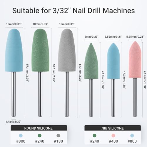 MelodySusie 6Pcs Polish Pedicure Nail Drill Bits with 16 Holes Bits Holder Set, Silicone Rubber Drill Bit for Pedicure Manicure Gel Grinding and Polishing, Pink Polish Bits with Pink Holder