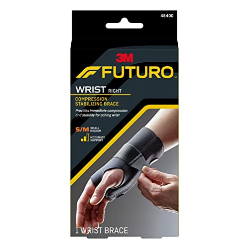 Futuro Compression Stabilizing Wrist Braces for Right and Left Hands, Black, S/M and L/XL Sizes