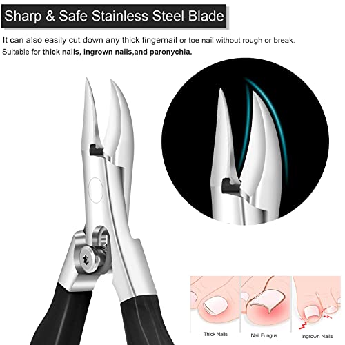 Podiatrist Toenail Nipper,Heavy Duty Nail Clippers for Thick & Ingrown Toenails,Toenail Clipper Trimmer for Seniors Pedicure,Stainless Steel Sharp Blades,Long Handle,& Lock(Black)