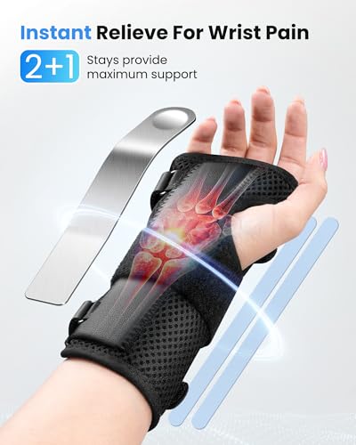 ONLYCARE FSA HSA Carpal Tunnel Wrist Brace Fit Right Hand, Adjustable Wrist Wraps Night Support, Metal Splint Stabilizer Relief Pain for Women Men, Hand Brace for Sprain, Arthritis, Tendonitis, S Black S (Wrist : 5"-6")
