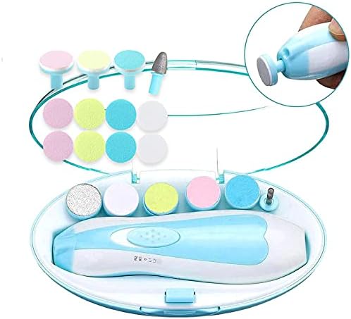 baby electric nail care baby nail file baby electric nail file electric low noise horny care cuticle care baby safe toe fingernails for newborn infants or women with LED lights, 6 grinding heads included lifetime quality assurance (blue) - BeesActive Australia