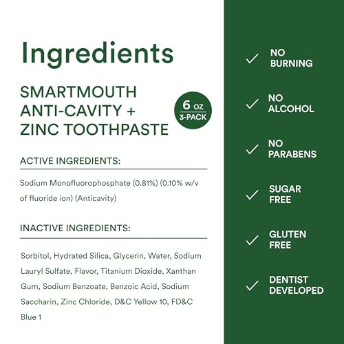 SmartMouth Anti-Cavity + Zinc Toothpaste, Sensitive Whitening, 6 oz, 3-Pack