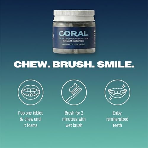 Coral Nano Hydroxyapatite Toothpaste Tablets with Coral Calcium – Remineralizing Enamel Repair, Fluoride Free, SLS Free, Vegan Mint Chewable Tabs, Whitening & Sensitive Teeth, Made in USA, 1 Month 3.38 Ounce (Pack of 2)