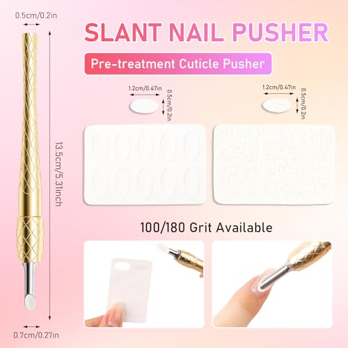 4-in-1 Cuticle Pusher Remover and Cutter, Professional Stainless Steel Pre-treatment Cuticle Pusher, Spoon Shaped Nail Cleaner, Cuticle Pusher with 100#/180# Grit Sandpaper Sheets for Manicure