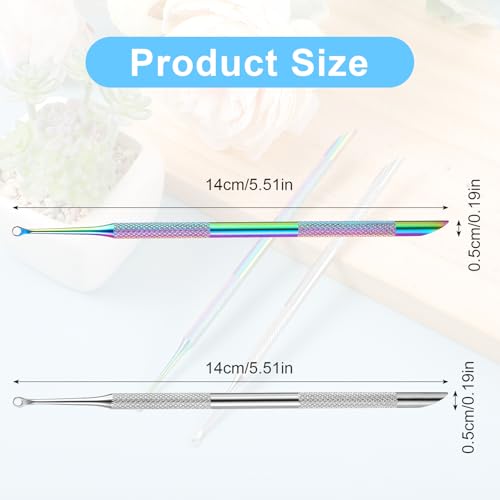 2PCS Pre Treatment Cuticle Pusher Dual Ended Cuticle Remover Stainless Steel Nail Dirt Cleaner Tool For Women Salon Home Fingernails Toenails Manicure Pedicure Nail Art Care Tools Silver, Color
