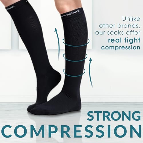 CompressionZ 30-40 mmHg Knee High Compression Socks, Men & Women Medium Black