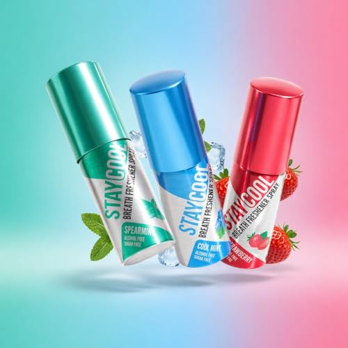 Stay Cool Mint Duo Plus Strawberry Breath Freshener Sprays - Cool Mint, Spearmint, Strawberry 3-Pack