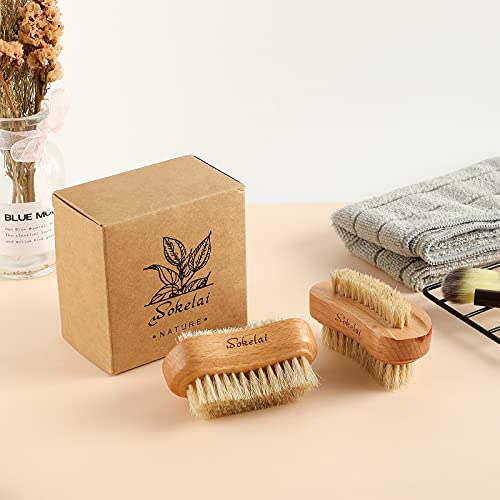 Nail Brush for Cleaning Fingernails, 2 Pieces Wooden Fingernail Toenail Scrub Brushes with Natural Boar and Sisal Bristle, Two-Sided Hand Foot Nail Scrubber Manicure Pedicure Supply Men Women Girls Natural Wood Color
