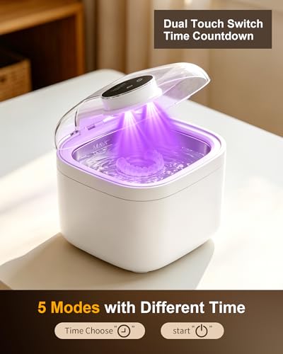 Ultrasonic Denture & Retainer Cleaner-45kHz Ultrasonic Cleaning Machine with UV Light 350ml 304 SUS Tank for Deep Cleaning Dentures Aligners Invisalign Mouth Guards Night Guards Braces & Jewelry