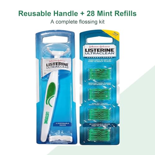 Ultra Clean Access Flosser for Hard-to-Reach Back Teeth, Reusable Floss Handle with 28 Disposable Mint Refill Heads, Long Handle Flossing Tool for Adults 1