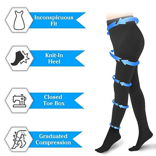 20-30mmHg Compression Pantyhose for Women, Medical Compression Stockings, High Waist Opaque Compression Tights for Lymphadema Edema, Swelling, Varicose Veins, Support Hose for Teacher Doctor L Black