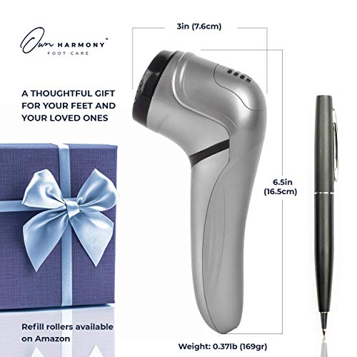 Electric Foot Callus Remover with Vacuum - Own Harmony Professional Pedicure Tools Kit for Powerful Pedi Feet Care Vac, Electronic Foot File CR2100, Best for Hard, Dry, Cracked, Dead Skin (3 Rollers) Quantum Silver