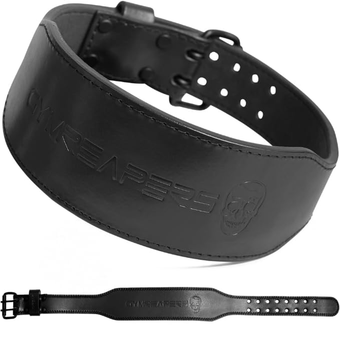 Gymreapers Weight Lifting Belt - 7MM Heavy Duty Pro Leather Belt with Adjustable Buckle - Stabilizing Lower Back Support 4 Inches Wide For Weightlifting, Bodybuilding, Cross Training Black Medium - BeesActive Australia