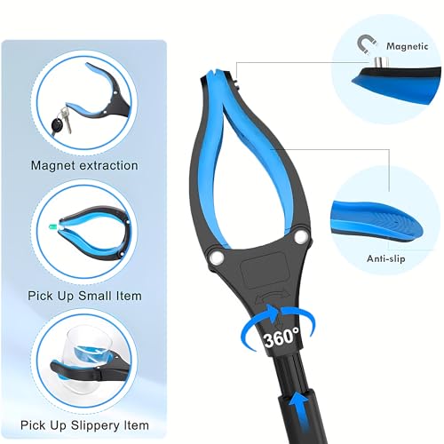 32" Grabber Reacher Tool (2-Pack), Foldable Trash Picker Upper with 360° Rotating Jaw & Magnetic Tip, Heavy Duty Reaching Assist Stick for Seniors, Post Surgery Recovery Must Haves Mobility Aid Blue+orange