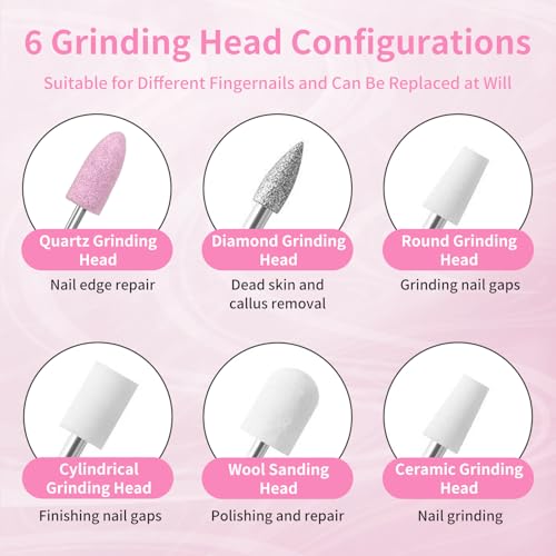 Cordless Electric Nail File with Safety Pause Function,FyndAna Portable Nail Drill Set for Crystal Gel Dip Powder Nails,Rechargeable Manicure Pedicure Tools Polish Set,Pink