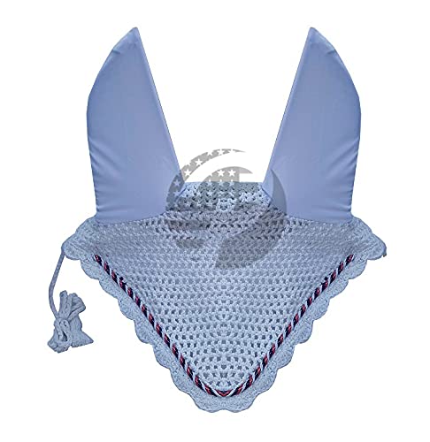 Horse Ear Bonnet Fly Veil Crochet Equestrian with Piping 30 Color Full/COB/Pony (Large/Full, White) LARGE / FULL - BeesActive Australia