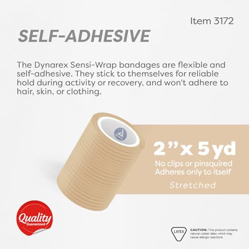 Dynarex Sensi-Wrap Self-Adhesive Bandages, 36-Pack, 2" x 5 Yards, Tan, Latex, Colored Elastic Cohesive Athletic Tape, Tattoo Grip & Vet Wrap