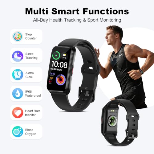 Choiknbo Fitness Tracker Watch with 24/7 Heart Rate, Blood Oxygen, Sleep Monitor, Activity Trackers with Step Counter Calorie Pedometer Watch for Women Men, IP68 Waterproof Black