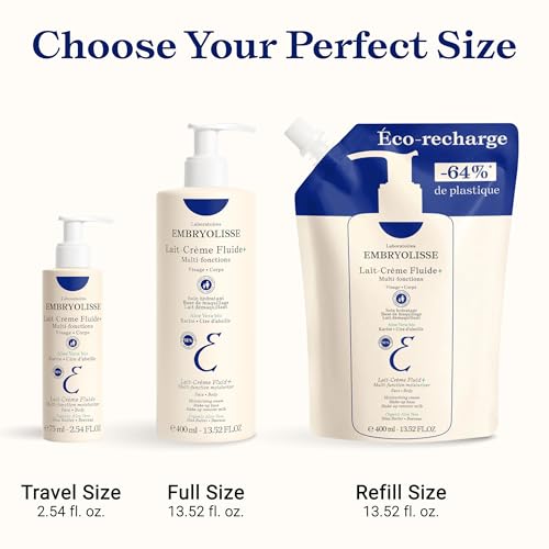 Embryolisse Lait-Crème Fluid+ Face & Body Cream, Multi-Use Lightweight Moisturizer with Shea Butter & Aloe Vera. Fast Absorbing, For All Skin Types 13.52 Fl Oz