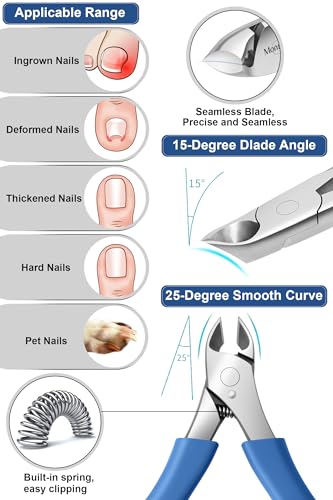 Nail Clippers Toenail Clippers for Seniors Thick Toenails, Heavy-Duty Toenail Clippers, Adult Thick Toenail Long Handle,Aluminum Storage Box (Blue)