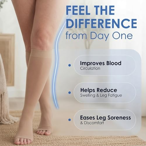 ABSOLUTE SUPPORT Women Knee High Compression Socks 15-20mmHg, Nude, 2XL 2X-Large