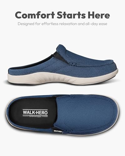 Mens Slippers with Arch Support, House Shoes for Men for Plantar Fasciitis 10.5 Navy