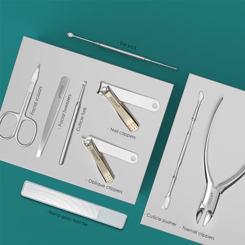ZIZZON Manicure Set Professional Stainless Steel Toenail and Fingernail Clippers Set 9 in1 Pedicure and Grooming kit with Travel Case (Orange) Orange
